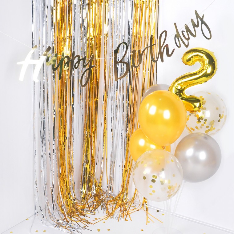 파티장식 은박수술커튼 2색믹스 - 골드실버 / 생일 기념일