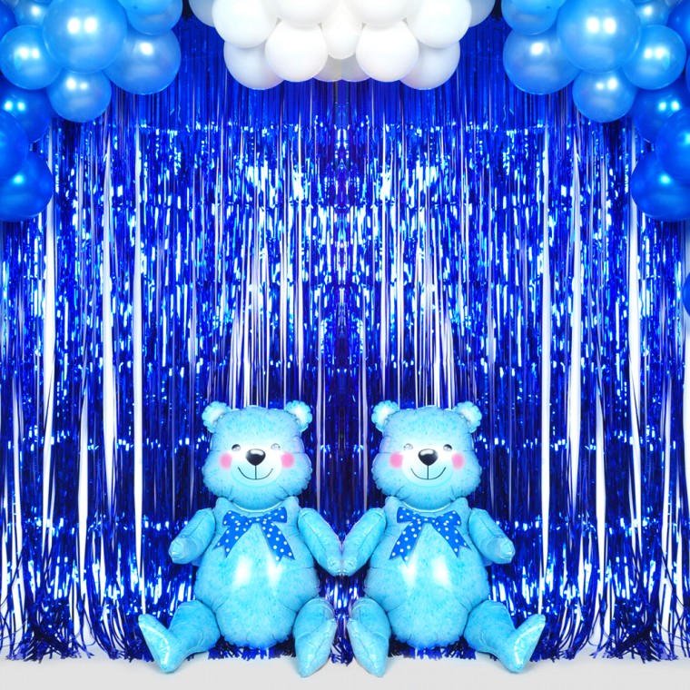 파티장식 은박수술커튼 - 사파이어블루 / 생일 기념일