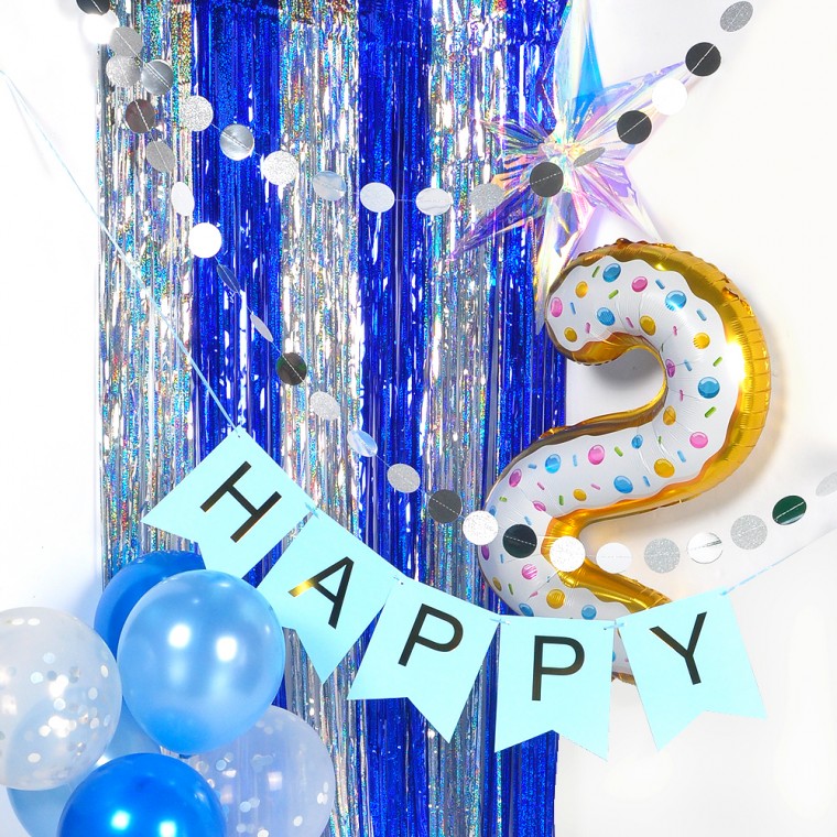 파티장식 은박수술커튼 2색믹스 - 홀로그램사파이어블루실버