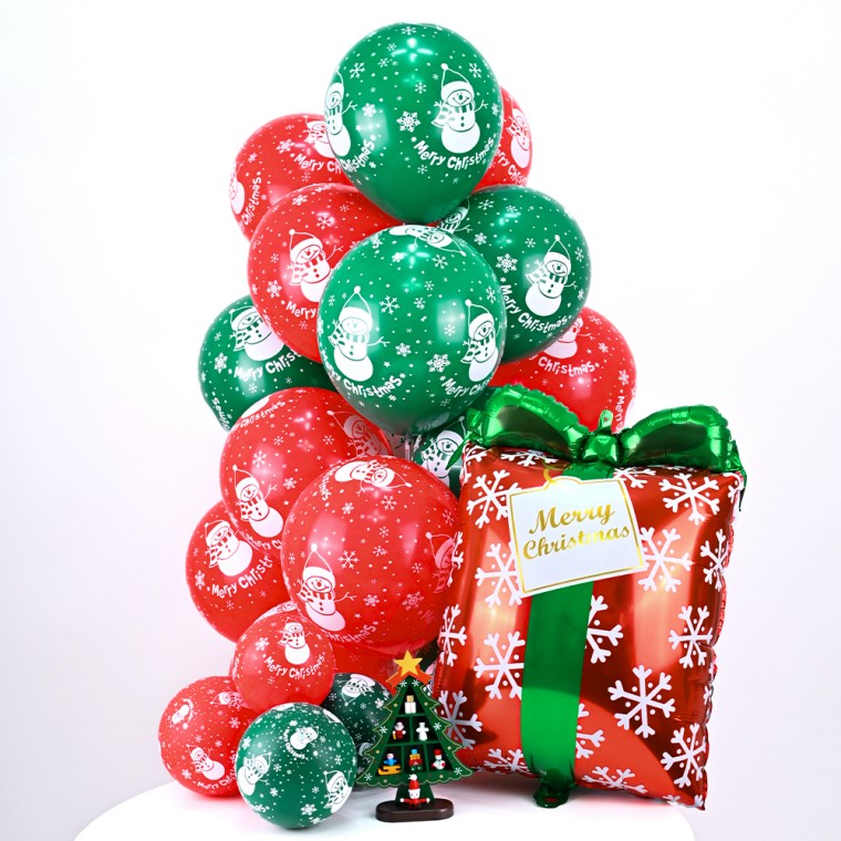 조이30cm크리스마스풍선 - 눈사람혼합50개입 / 파티장식