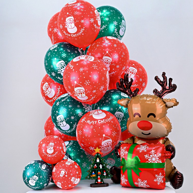 조이30cm크리스마스풍선 - 펄눈사람혼합50개입 / 파티장식