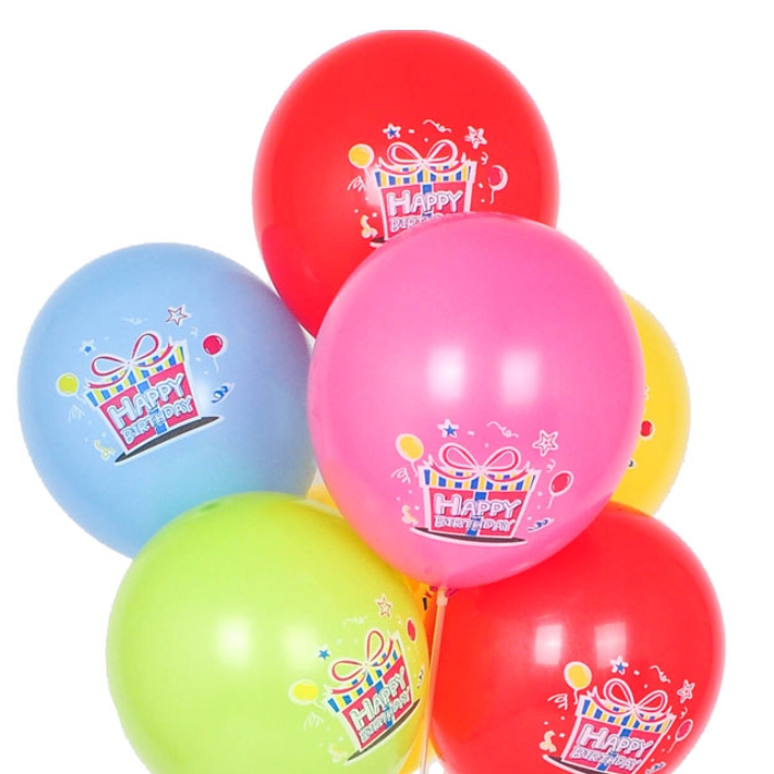 해피벌스데이선물상자 수입30cm 컬러풀인쇄풍선 50개입