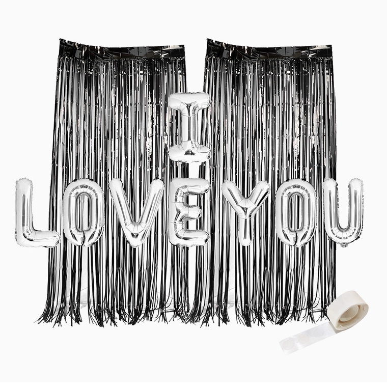 은박풍선사랑실버 + 커튼블랙세트 / 파티 기념일 생일