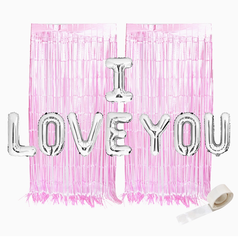 은박풍선사랑실버 + 커튼메탈핑크세트 / 파티 생일 장식