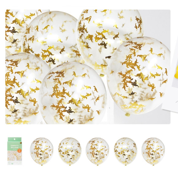 컨페티풍선세트 5개입 메탈릭 공룡골드