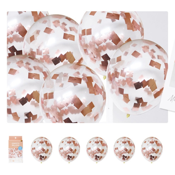 컨페티풍선세트 5개입 메탈릭 사각로즈골드