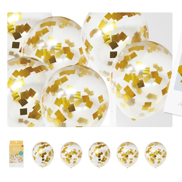 컨페티풍선세트 5개입 메탈릭 사각골드