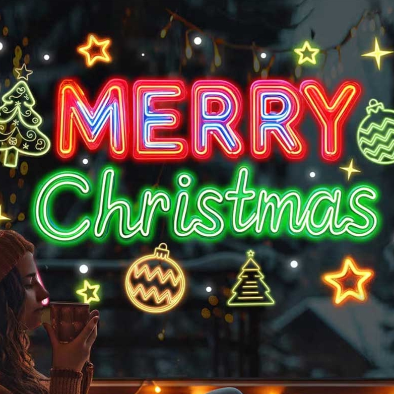 크리스마스 윈도우스티커 네온로고