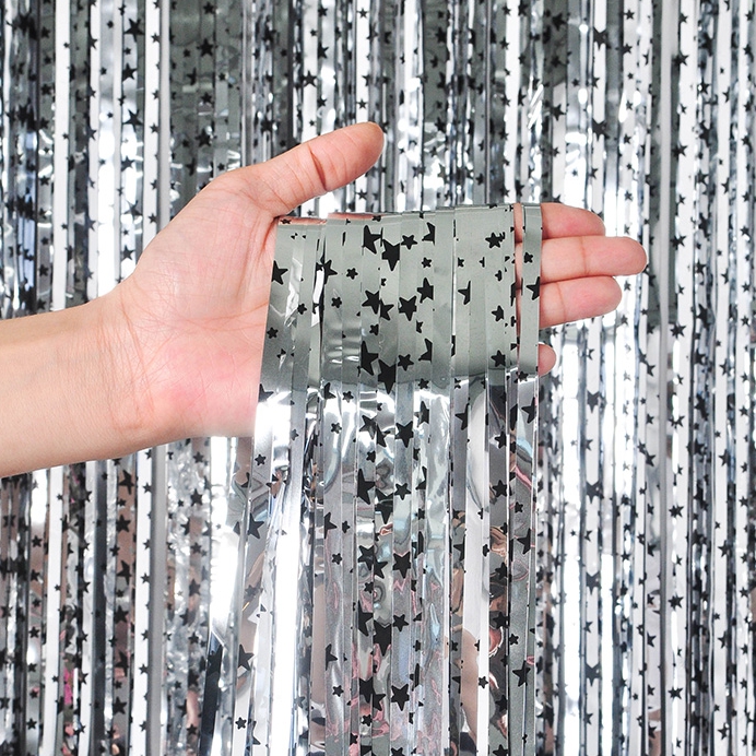 파티장식 은박수술커튼 스타프린트실버