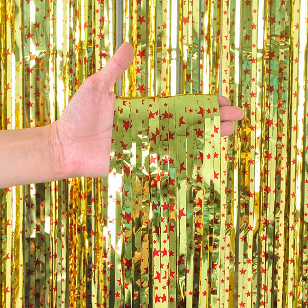 파티장식 은박수술커튼 스타프린트골드