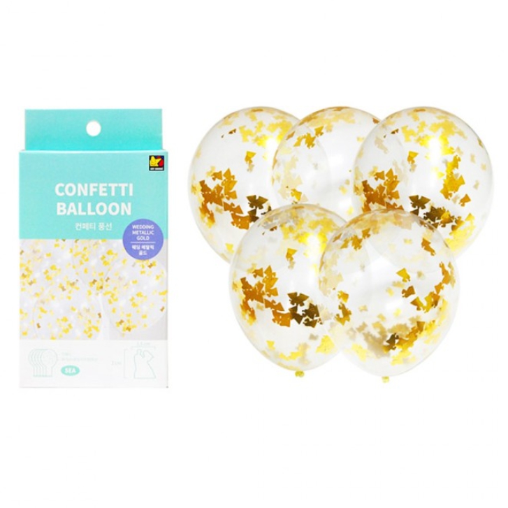 컨페티풍선세트 5개입 메탈릭 웨딩골드
