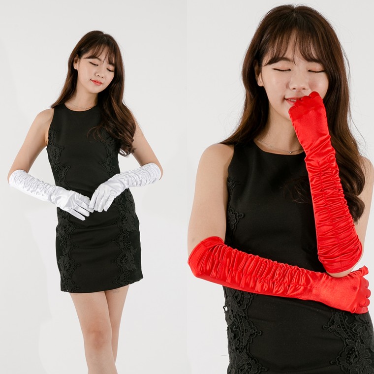 파티 롱장갑 주름 45cm / 생일 파티 의상 공연 장갑