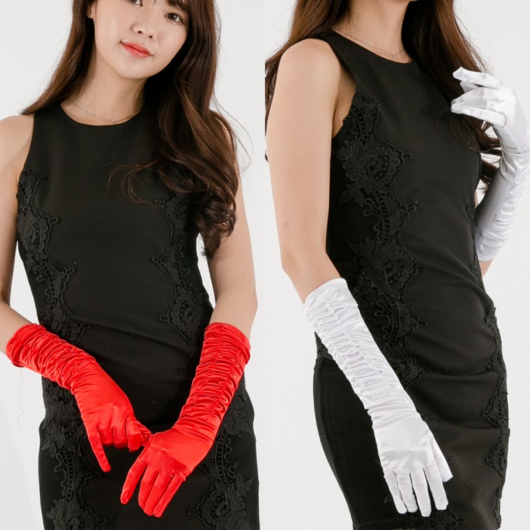 파티 롱장갑 주름 38cm / 생일 파티 의상 공연 장갑
